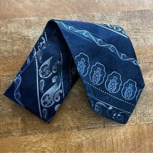 Vintage 1970’s polyester wide neck tie navy blue silver